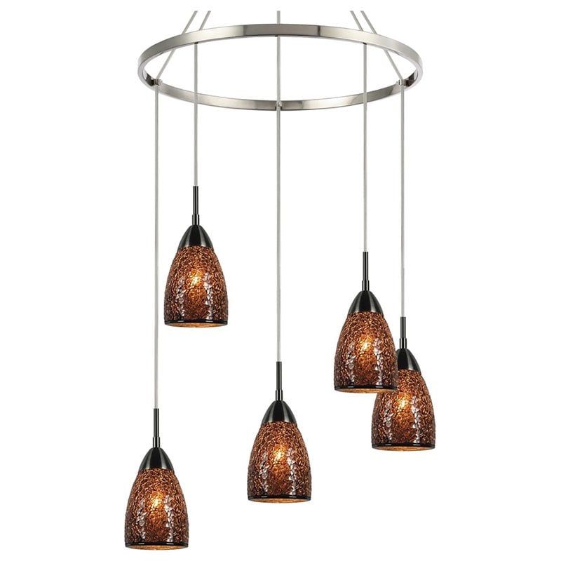 Woodbridge Lighting Venezia 5-Light Glass Chandelier in Nickel/Mosaic Mirror