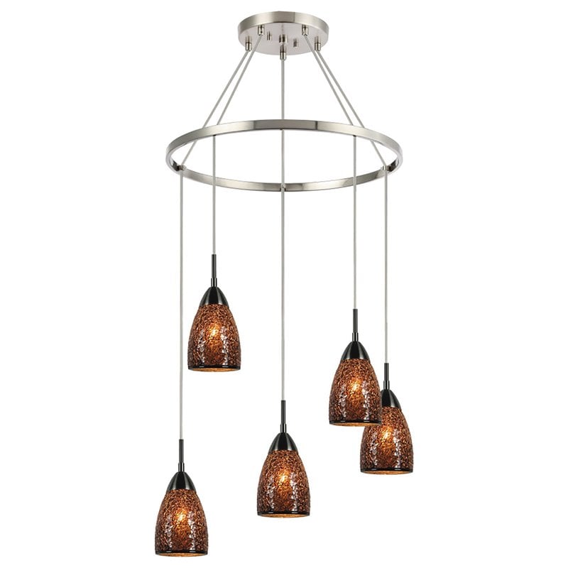 Woodbridge Lighting Venezia 5-Light Glass Chandelier in Nickel/Mosaic Mirror