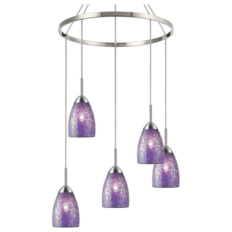 Woodbridge Lighting Venezia 5-Light Glass Chandelier in Nickel/Mosaic Purple