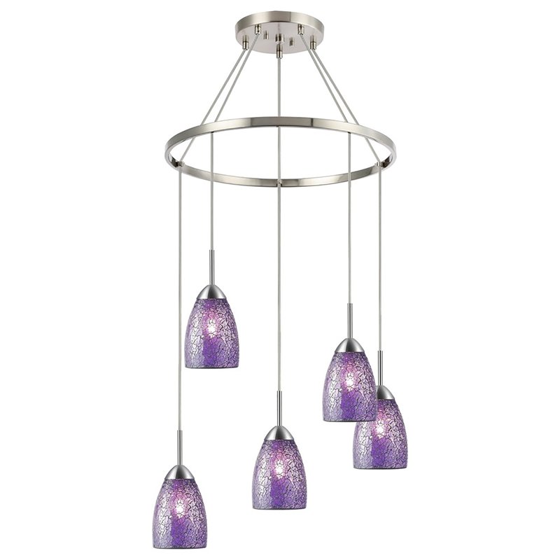 Woodbridge Lighting Venezia 5-Light Glass Chandelier in Nickel/Mosaic Purple