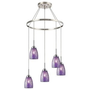 Woodbridge Lighting Venezia 5-Light Glass Chandelier in Nickel/Mosaic Purple