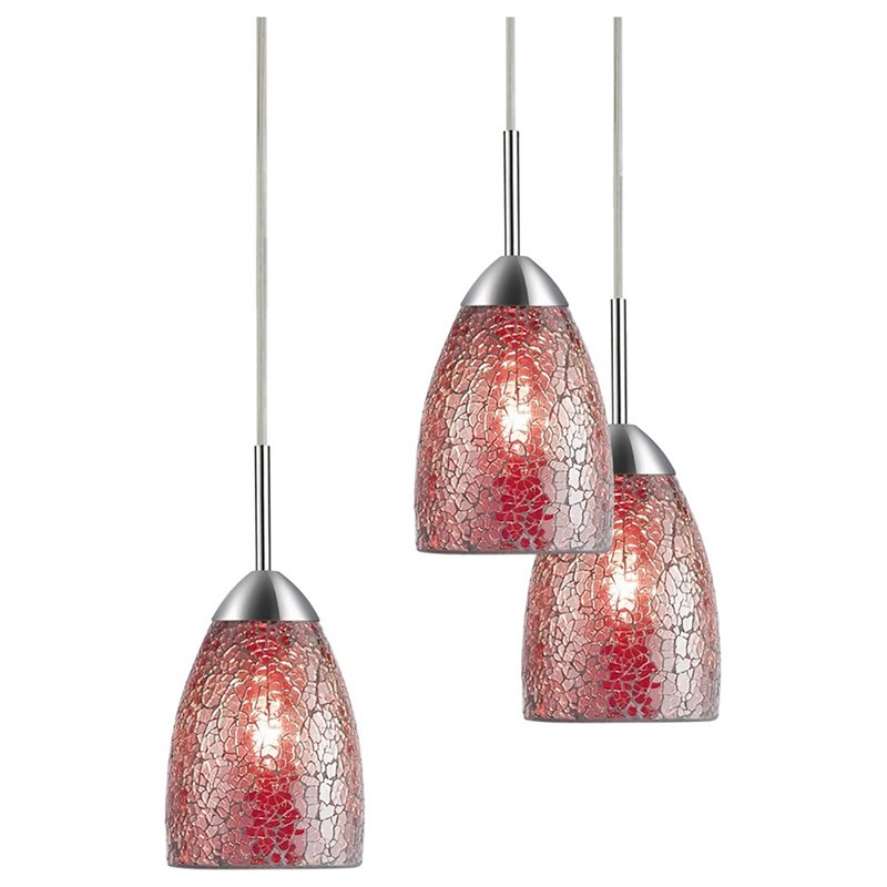 Woodbridge Lighting Venezia 5-Light Glass Chandelier in Nickel/Mosaic Red