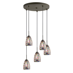 Woodbridge Lighting Venezia 5-Light Glass Cluster Pendant in Bronze/Multi-Color