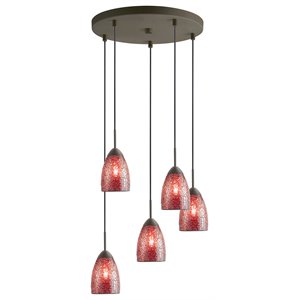 Woodbridge Lighting Venezia 5-Light Glass Cluster Pendant in Bronze/Mosaic Red