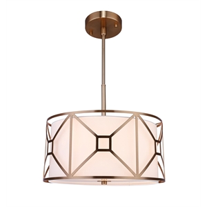 Woodbridge Lighting Regan 17&quot 3-Light Fabric Pendant in Brass