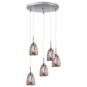 Woodbridge Lighting Venezia 5-Light Glass Cluster Pendant in Nickel/Multi-Color