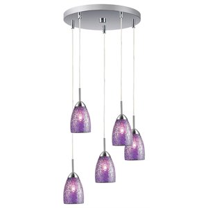 Woodbridge Lighting Venezia 5-Light Glass Cluster Pendant in Nickel/Purple