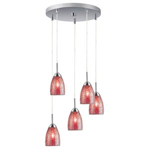 Woodbridge Lighting Venezia 5-Light Glass Cluster Pendant in Nickel/Mosaic Red