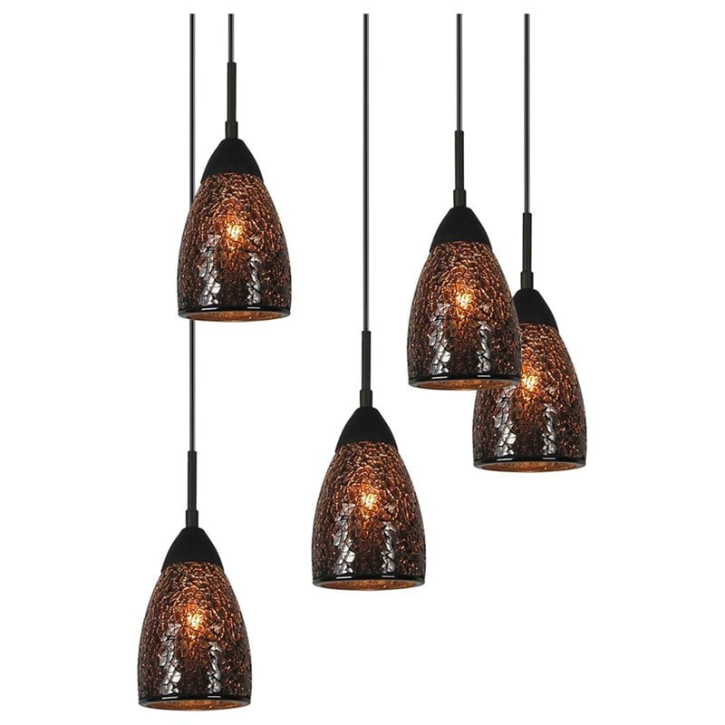 Woodbridge Lighting Venezia 5-Light Glass Cluster Pendant in Bronze/Mirror