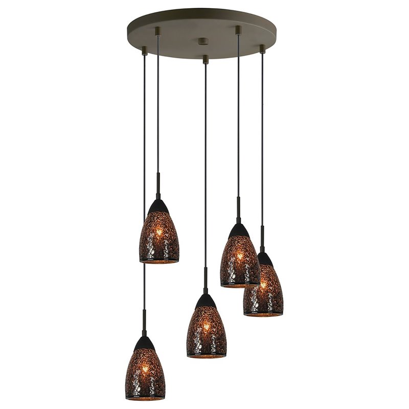 Woodbridge Lighting Venezia 5-Light Glass Cluster Pendant in Bronze/Mirror
