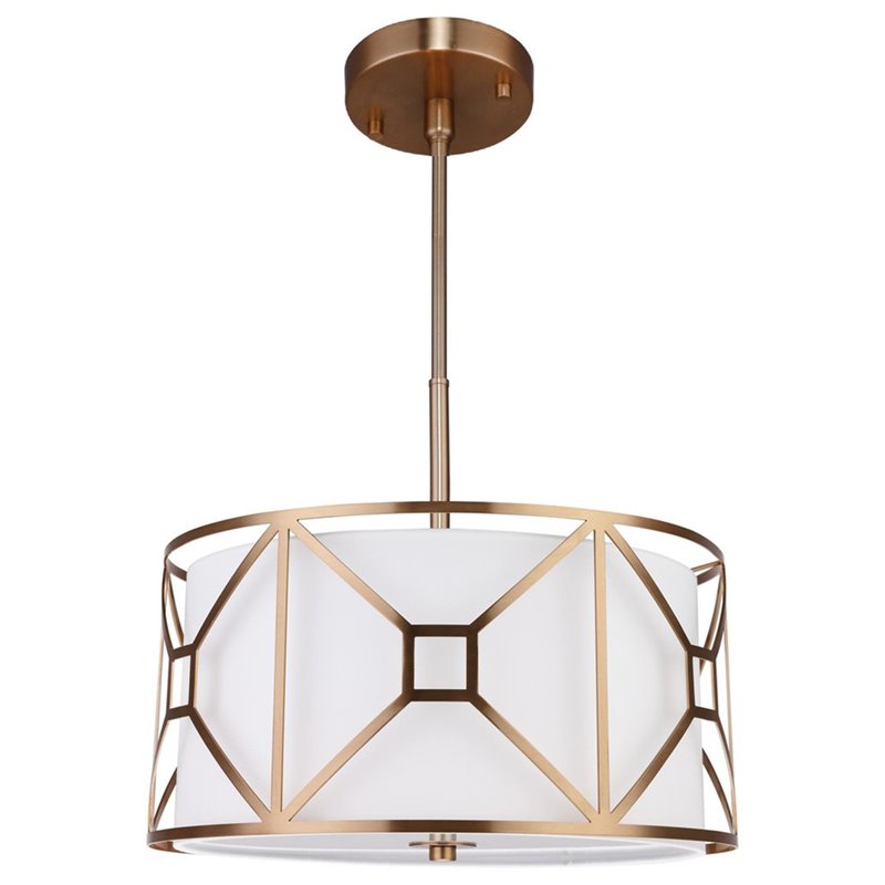 Woodbridge Lighting Regan Medium 3-Light Fabric LED Pendant in Brass
