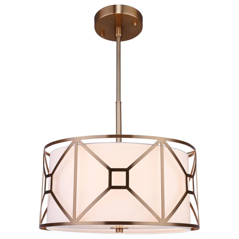 Woodbridge Lighting Regan Medium 3-Light Fabric LED Pendant in Brass