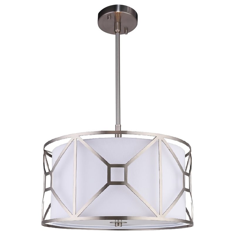 Woodbridge Lighting Regan Medium 3-Light Fabric LED Pendant in Satin Nickel