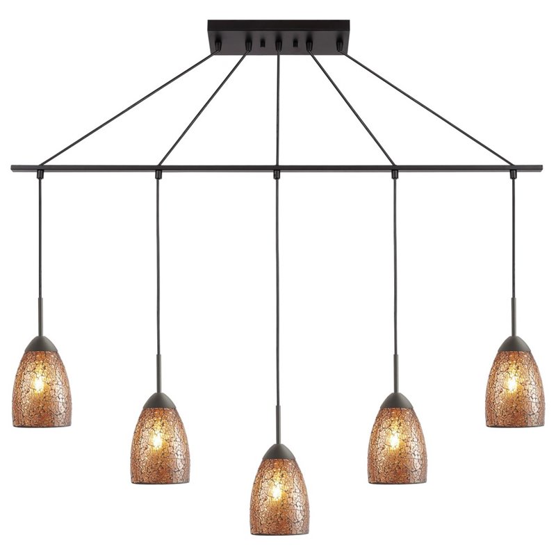 Woodbridge Lighting Venezia 5-Light Glass Linear Pendant in Bronze/Mosaic Amber