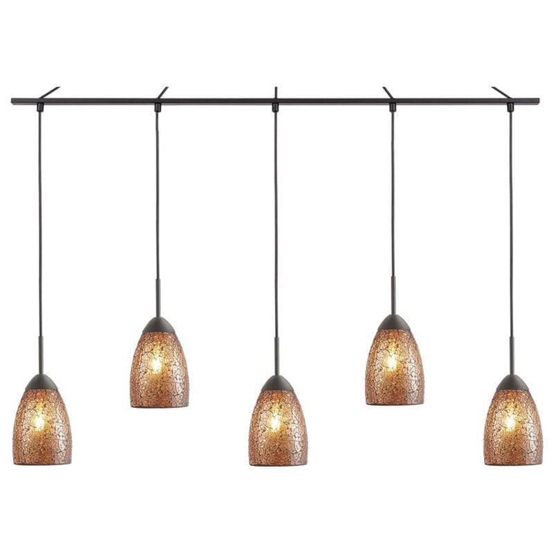 Woodbridge Lighting Venezia 5-Light Glass Linear Pendant in Bronze/Mosaic Amber