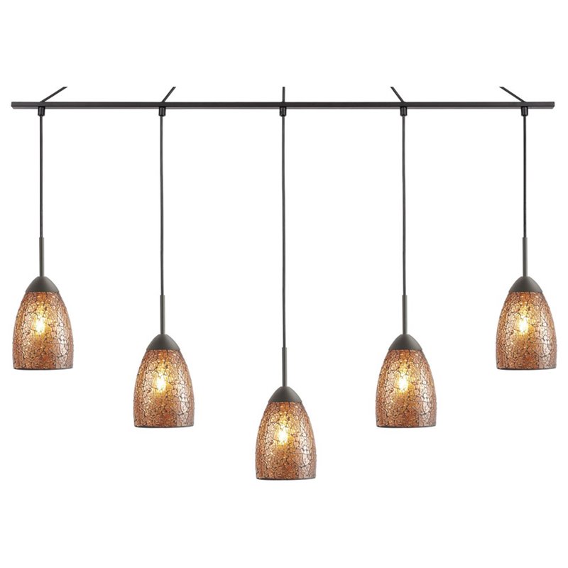 Woodbridge Lighting Venezia 5-Light Glass Linear Pendant in Bronze/Mosaic Amber