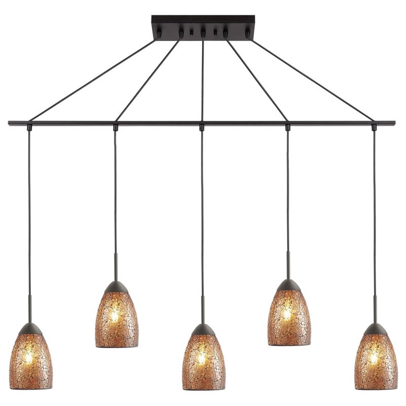 Woodbridge Lighting Venezia 5-Light Glass Linear Pendant in Bronze/Mosaic Amber