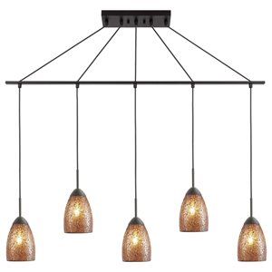 Woodbridge Lighting Venezia 5-Light Glass Linear Pendant in Bronze/Mosaic Amber
