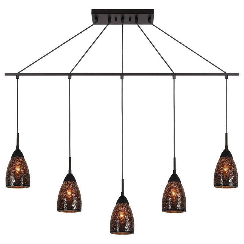 Woodbridge Lighting Venezia 5-Light Glass Linear Pendant in Bronze/Mosaic Mirror