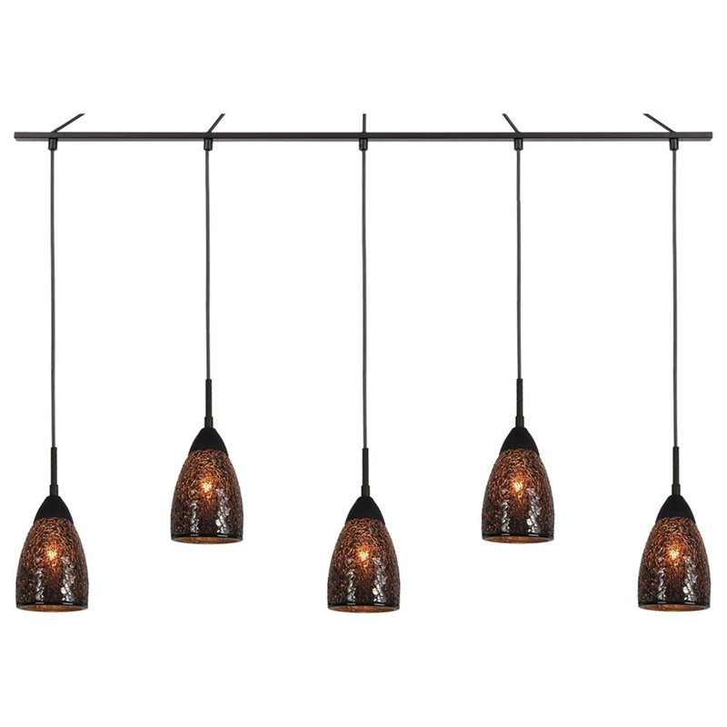 Woodbridge Lighting Venezia 5-Light Glass Linear Pendant in Bronze/Mosaic Mirror
