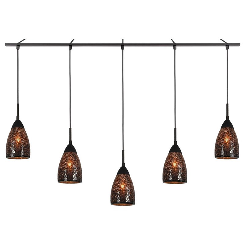 Woodbridge Lighting Venezia 5-Light Glass Linear Pendant in Bronze/Mosaic Mirror