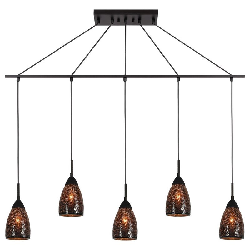 Woodbridge Lighting Venezia 5-Light Glass Linear Pendant in Bronze/Mosaic Mirror