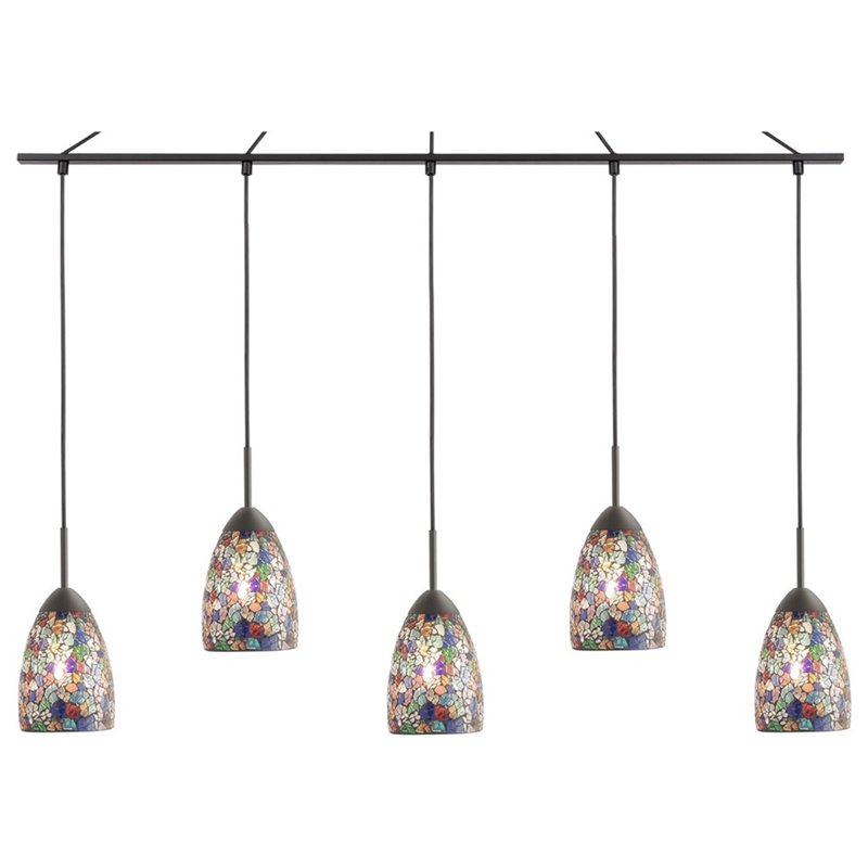 Woodbridge Lighting Venezia 5-Light Glass Linear Pendant in Bronze/Multi-Color