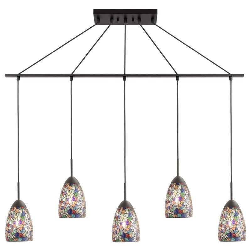 Woodbridge Lighting Venezia 5-Light Glass Linear Pendant in Bronze/Multi-Color