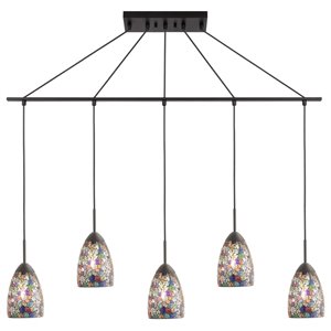 Woodbridge Lighting Venezia 5-Light Glass Linear Pendant in Bronze/Multi-Color