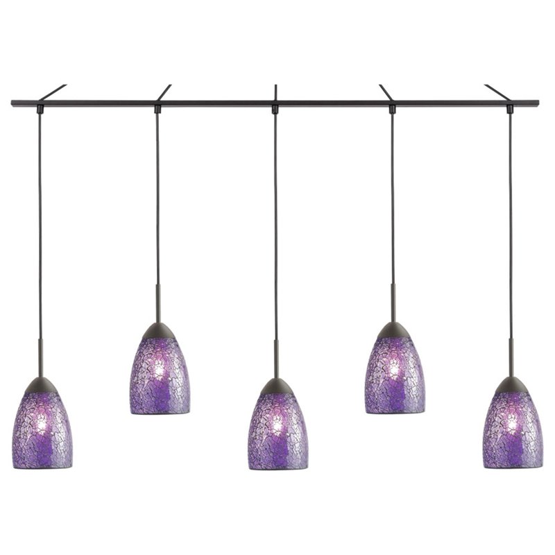 Woodbridge Lighting Venezia 5-Light Glass Linear Pendant in Bronze/Mosaic Purple