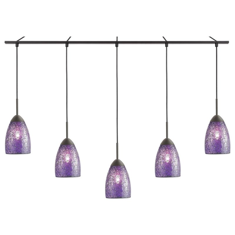 Woodbridge Lighting Venezia 5-Light Glass Linear Pendant in Bronze/Mosaic Purple