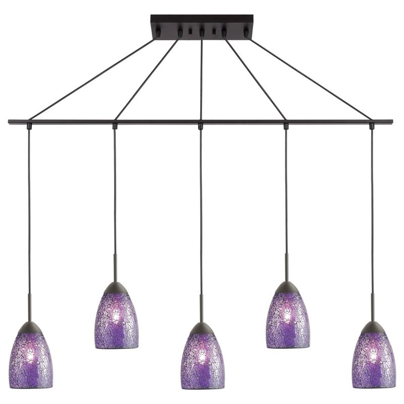 Woodbridge Lighting Venezia 5-Light Glass Linear Pendant in Bronze/Mosaic Purple