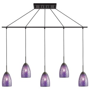 Woodbridge Lighting Venezia 5-Light Glass Linear Pendant in Bronze/Mosaic Purple