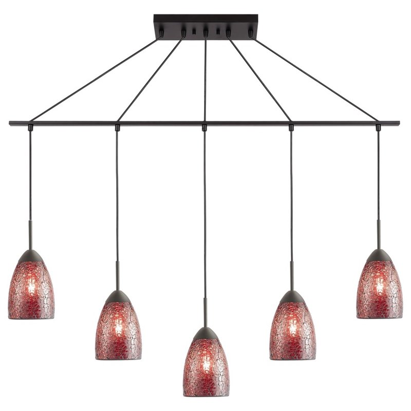 Woodbridge Lighting Venezia 5-Light Glass Linear Pendant in Bronze/Mosaic Red