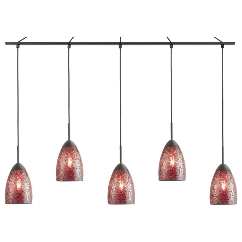 Woodbridge Lighting Venezia 5-Light Glass Linear Pendant in Bronze/Mosaic Red