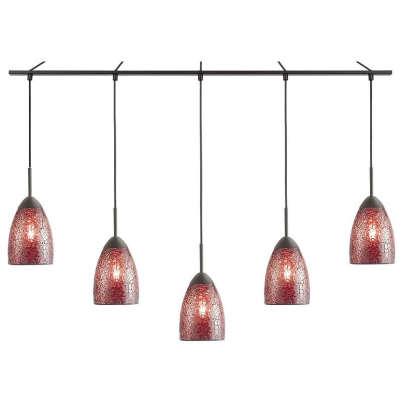 Woodbridge Lighting Venezia 5-Light Glass Linear Pendant in Bronze/Mosaic Red