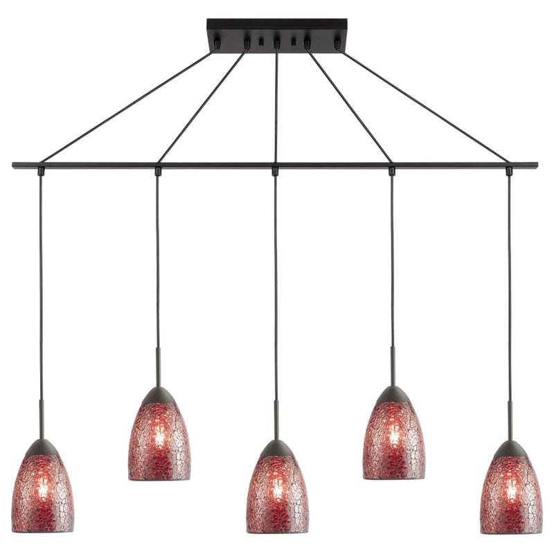 Woodbridge Lighting Venezia 5-Light Glass Linear Pendant in Bronze/Mosaic Red
