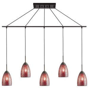 Woodbridge Lighting Venezia 5-Light Glass Linear Pendant in Bronze/Mosaic Red