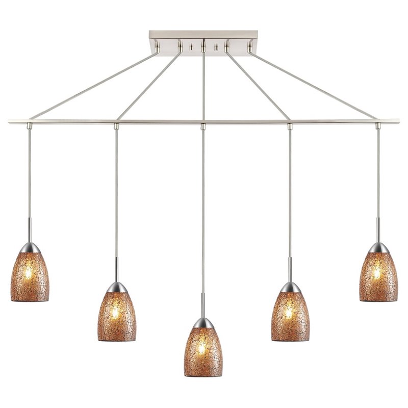 Woodbridge Lighting Venezia 5-Light Glass Linear Pendant in Nickel/Mosaic Amber