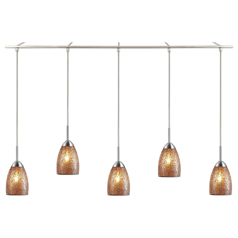 Woodbridge Lighting Venezia 5-Light Glass Linear Pendant in Nickel/Mosaic Amber