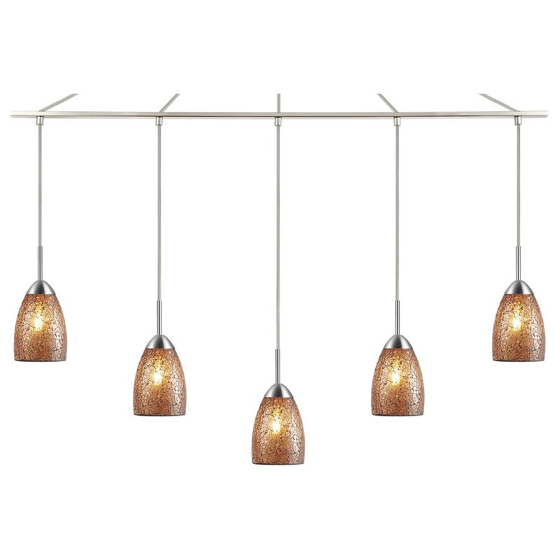 Woodbridge Lighting Venezia 5-Light Glass Linear Pendant in Nickel/Mosaic Amber