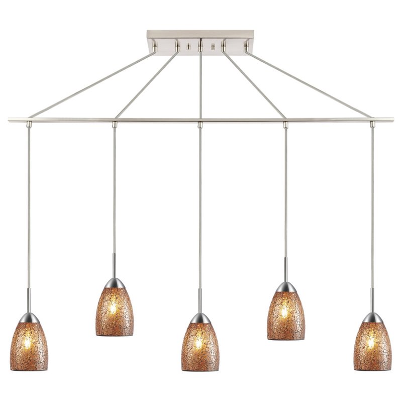 Woodbridge Lighting Venezia 5-Light Glass Linear Pendant in Nickel/Mosaic Amber