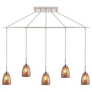 Woodbridge Lighting Venezia 5-Light Glass Linear Pendant in Nickel/Mosaic Amber