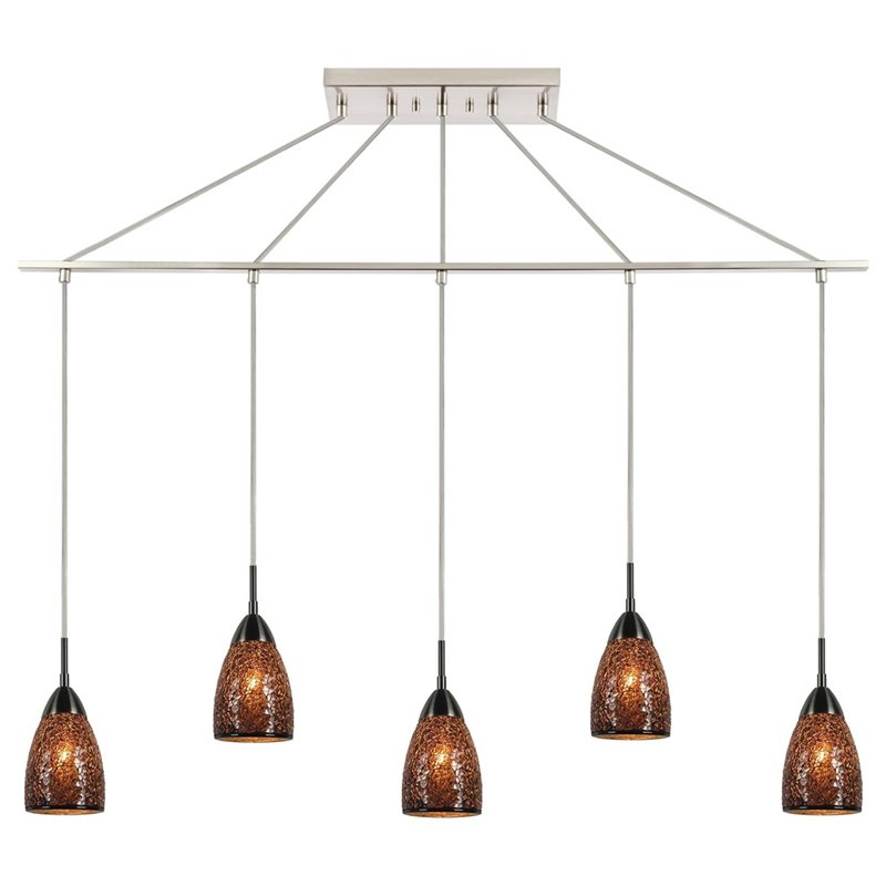 Woodbridge Lighting Venezia 5-Light Glass Linear Pendant in Nickel/Mosaic Mirror