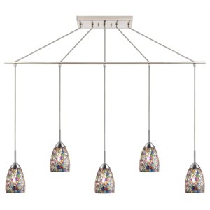 Woodbridge Lighting Venezia 5-Light Glass Linear Pendant in Nickel/Multi-Color