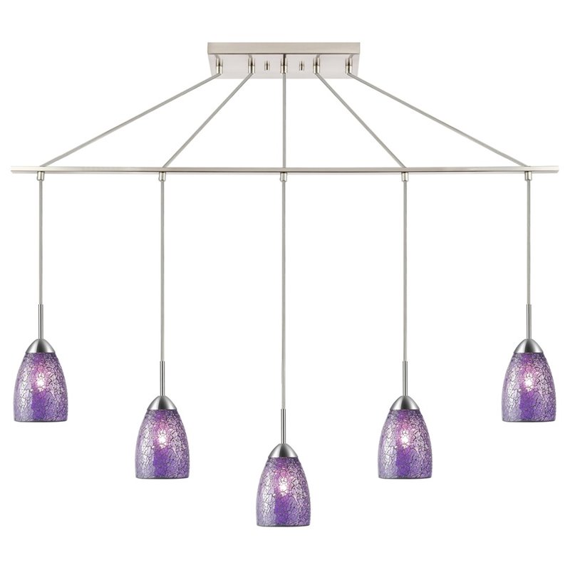 Woodbridge Lighting Venezia 5-Light Glass Linear Pendant in Nickel/Mosaic Purple