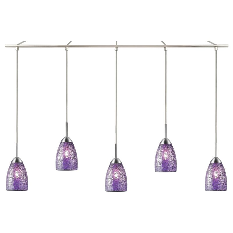 Woodbridge Lighting Venezia 5-Light Glass Linear Pendant in Nickel/Mosaic Purple