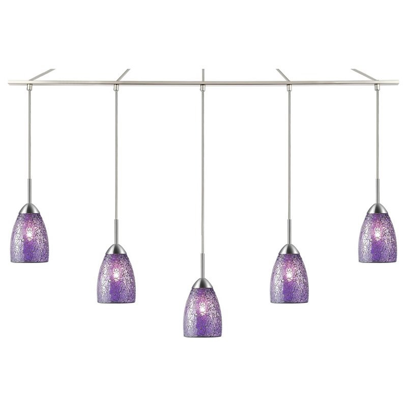 Woodbridge Lighting Venezia 5-Light Glass Linear Pendant in Nickel/Mosaic Purple