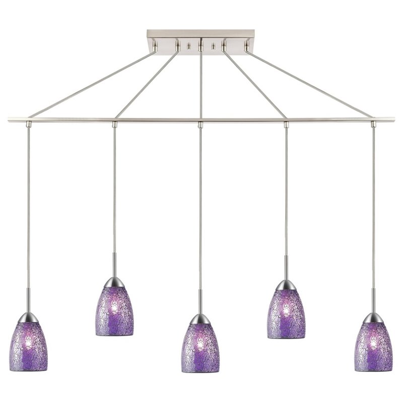 Woodbridge Lighting Venezia 5-Light Glass Linear Pendant in Nickel/Mosaic Purple