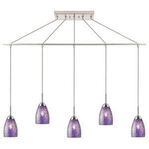 Woodbridge Lighting Venezia 5-Light Glass Linear Pendant in Nickel/Mosaic Purple
